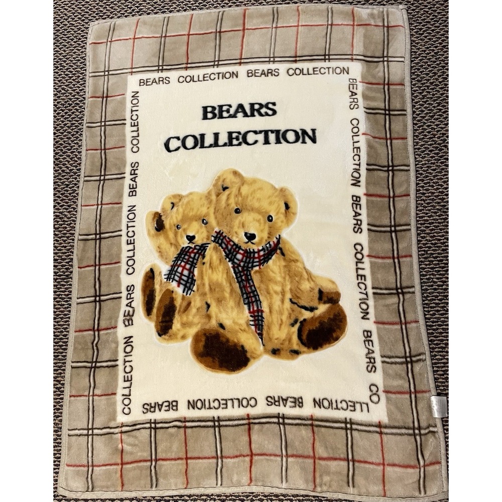 Vtg. Poptex Baby Blanket Bears Collection Soft Plush Minky Style 39" x 56" Teddy